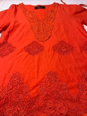 Biba Orange Embroidered Tunic Top